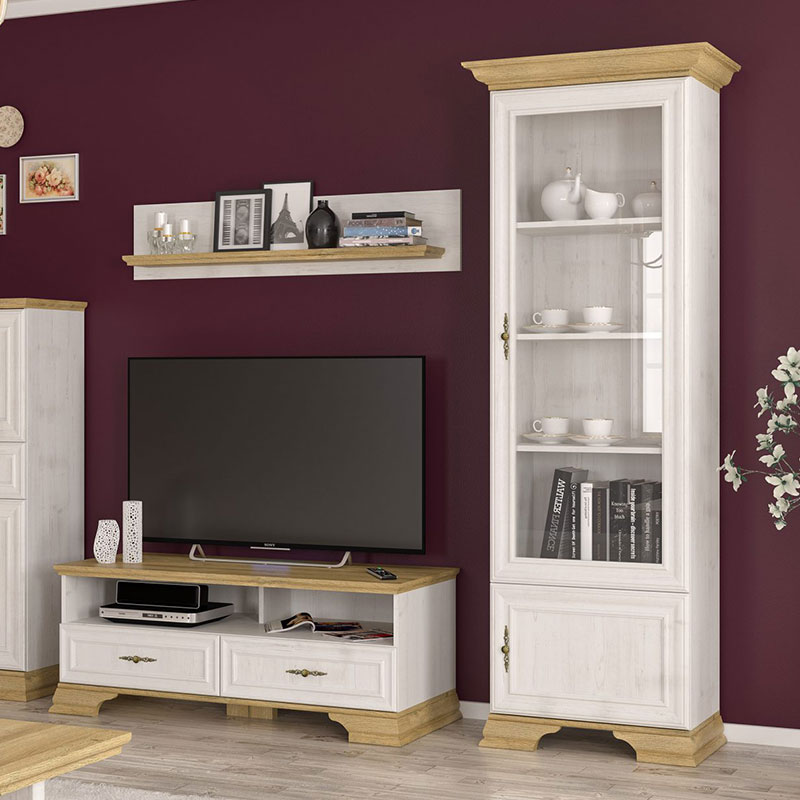 Βιτρίνα Jaden pakoworld golden oak-λευκό antique 70,5x43x197,5εκ 2