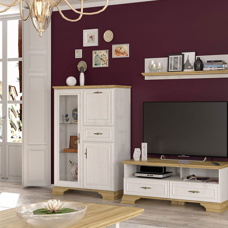 Βιτρίνα Jaden pakoworld golden oak-λευκό antique 93,5x39x133εκ 2