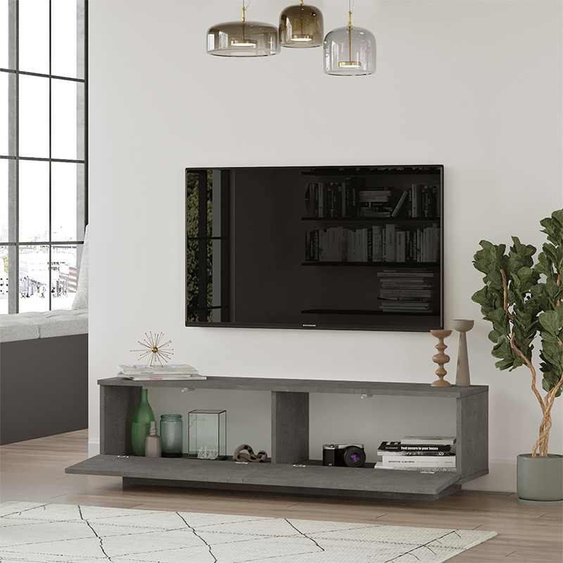 Έπιπλο τηλεόρασης Zoeva pakoworld γκρι cemento 140x35,5x38εκ 3