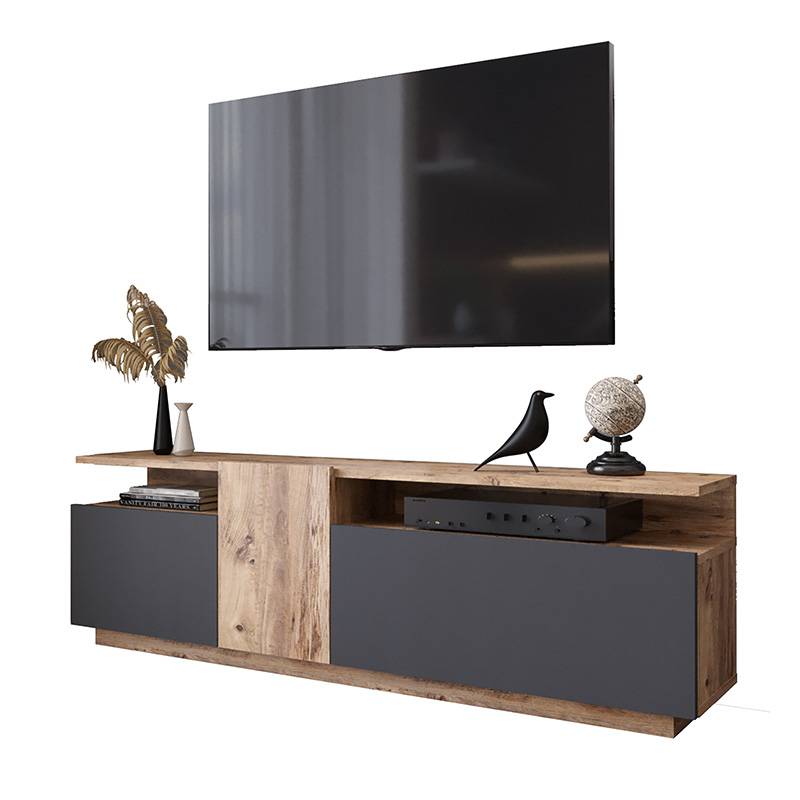 Έπιπλο τηλεόρασης Elana pakoworld sonoma-ανθρακί 150x29.5x46.3εκ 1