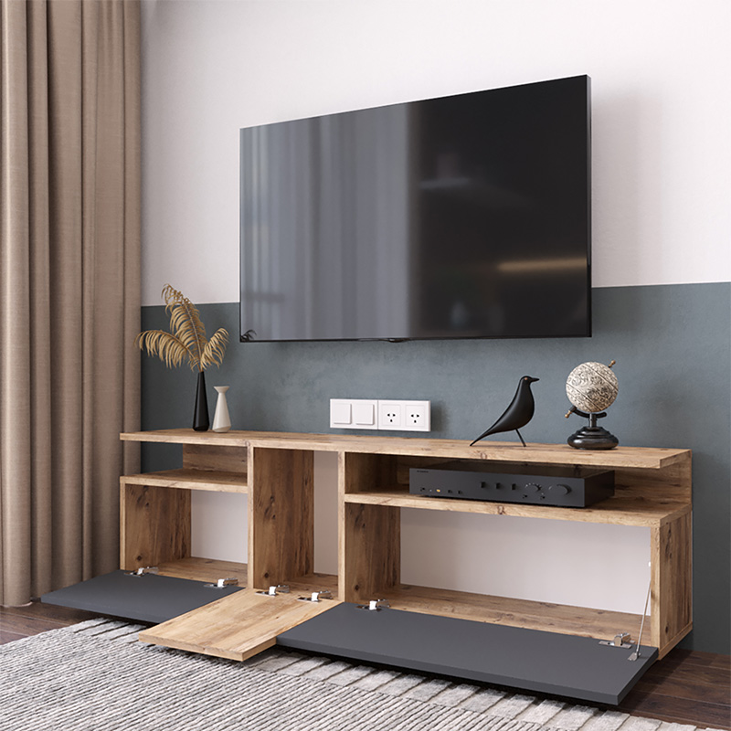Έπιπλο τηλεόρασης Elana pakoworld sonoma-ανθρακί 150x29.5x46.3εκ 2