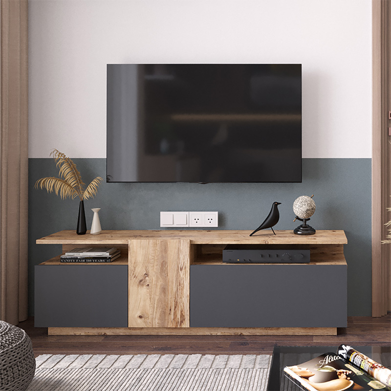 Έπιπλο τηλεόρασης Elana pakoworld sonoma-ανθρακί 150x29.5x46.3εκ 3