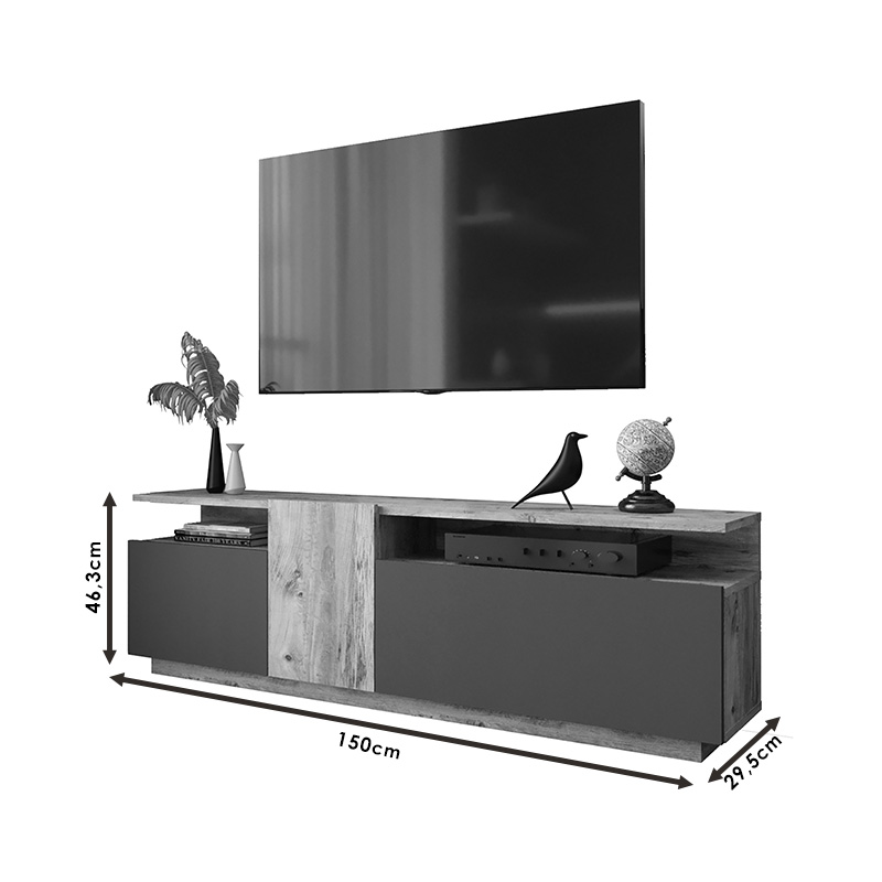 Έπιπλο τηλεόρασης Elana pakoworld sonoma-ανθρακί 150x29.5x46.3εκ 6