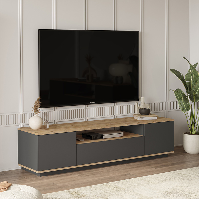Έπιπλο τηλεόρασης Soren pakoworld sonoma-ανθρακί 180x.44.5x44.6εκ 1