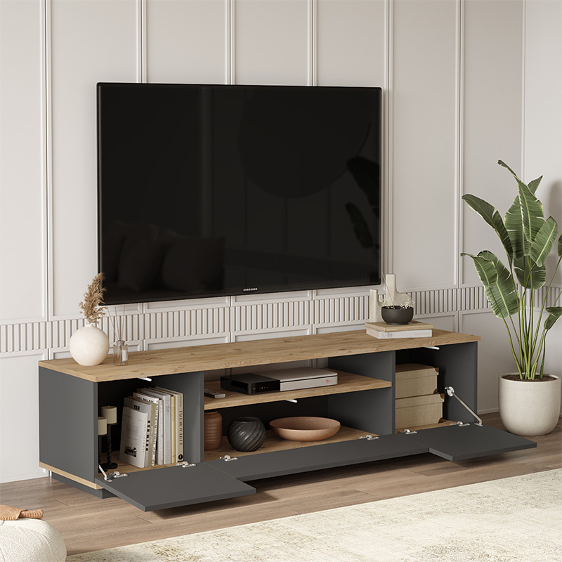 Έπιπλο τηλεόρασης Soren pakoworld sonoma-ανθρακί 180x.44.5x44.6εκ 2