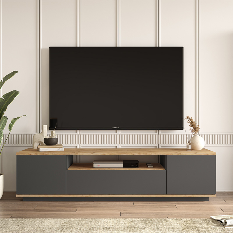 Έπιπλο τηλεόρασης Soren pakoworld sonoma-ανθρακί 180x.44.5x44.6εκ 4