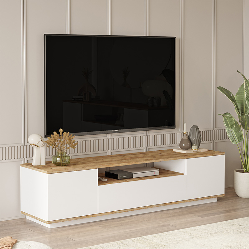 Έπιπλο τηλεόρασης Soren pakoworld sonoma-λευκό 180x.44.5x44.6εκ 1