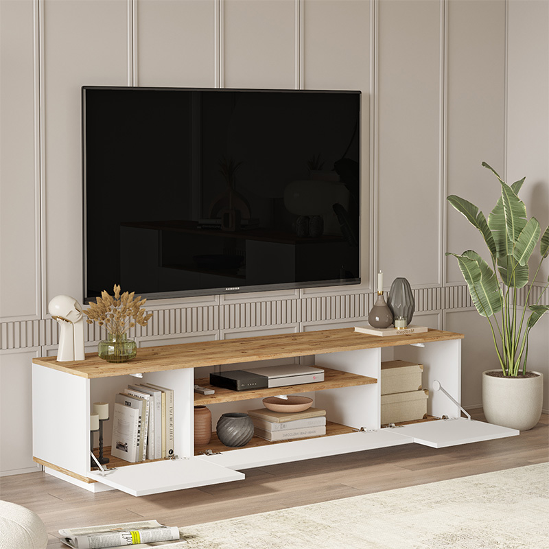 Έπιπλο τηλεόρασης Soren pakoworld sonoma-λευκό 180x.44.5x44.6εκ 2