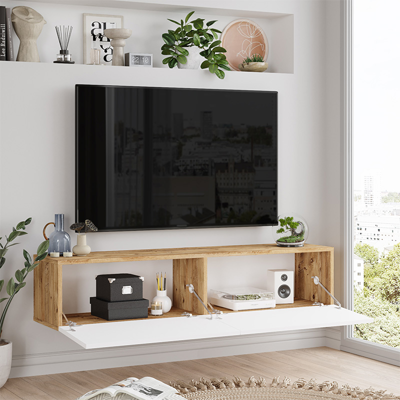 Έπιπλο τηλεόρασης επιτοίχιο Serit pakoworld λευκό-sonoma 140x31.6x29.6εκ 2