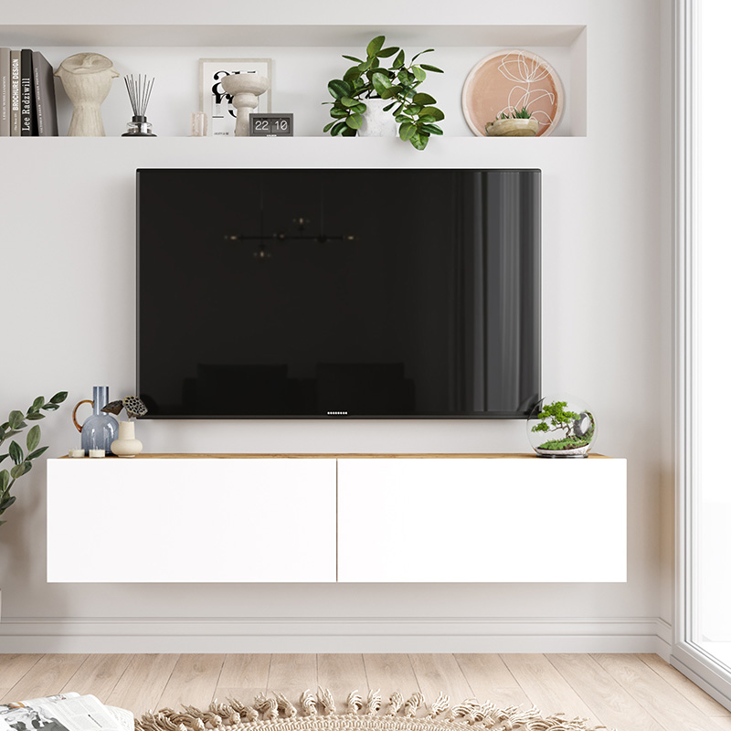 Έπιπλο τηλεόρασης επιτοίχιο Serit pakoworld λευκό-sonoma 140x31.6x29.6εκ 3