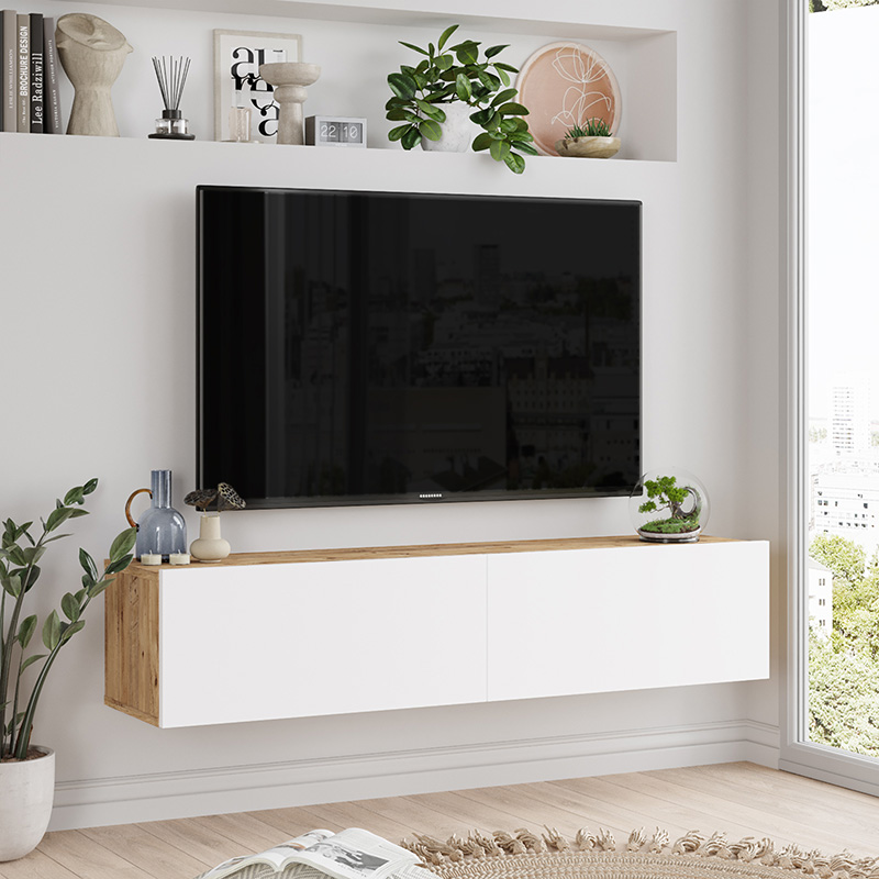 Έπιπλο τηλεόρασης επιτοίχιο Serit pakoworld λευκό-sonoma 140x31.6x29.6εκ 4