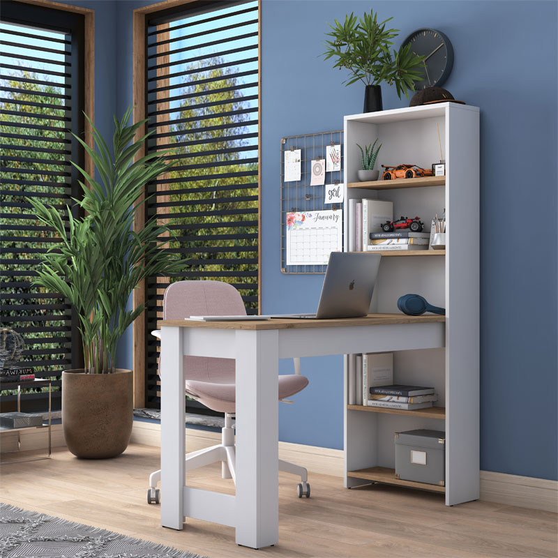 Γραφείο εργασίας-ραφιέρα Pawl pakoworld λευκό-καρυδί 120x53.8x153.5εκ 2