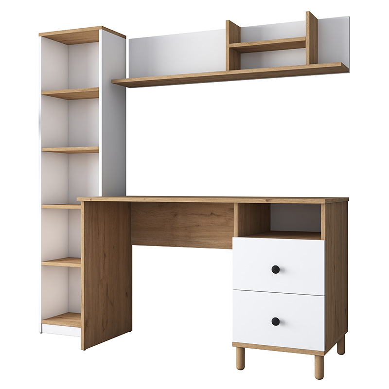 Γραφείο με βιβλιοθήκη Goldie pakoworld λευκό-φυσικό 160x50x161.8εκ 1