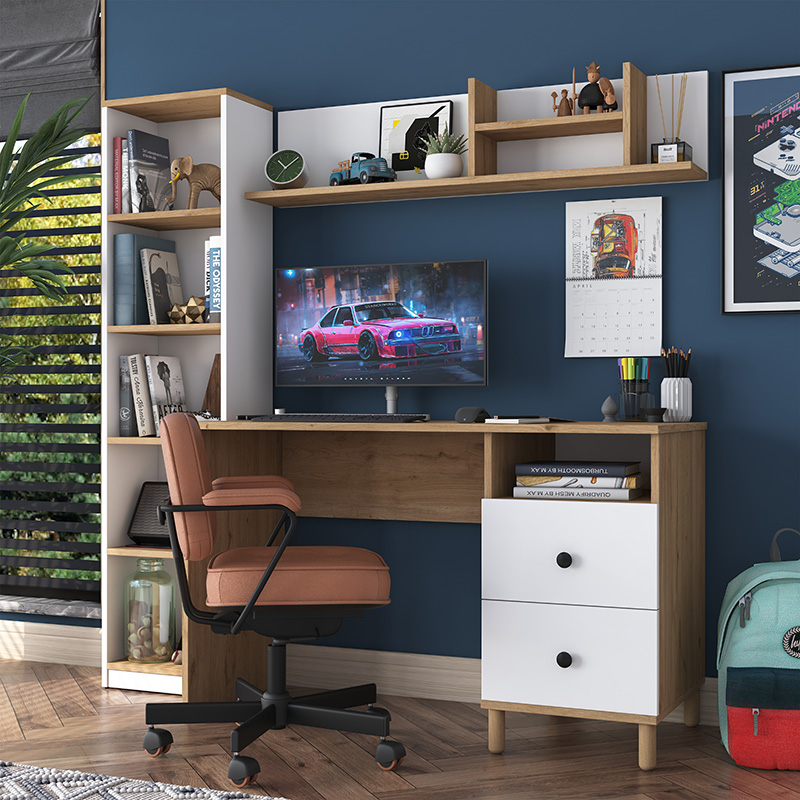 Γραφείο με βιβλιοθήκη Goldie pakoworld λευκό-φυσικό 160x50x161.8εκ 2