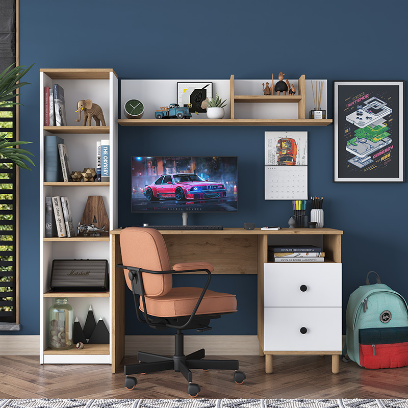 Γραφείο με βιβλιοθήκη Goldie pakoworld λευκό-φυσικό 160x50x161.8εκ 4
