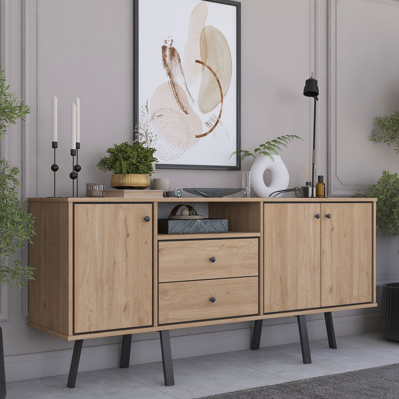 Μπουφές  καρυδί μελαμίνης-ανθρακί μεταλλικό πόδι 180x45x83.6εκ 2