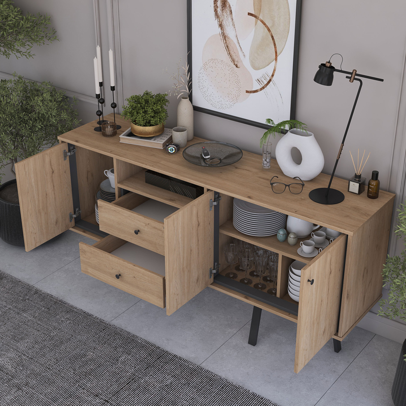 Μπουφές  καρυδί μελαμίνης-ανθρακί μεταλλικό πόδι 180x45x83.6εκ 3