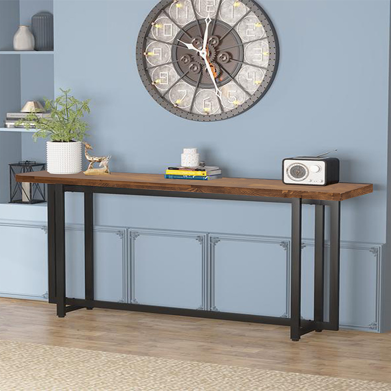 Κονσόλα Dice pakoworld μασίφ ξύλο πεύκου καρυδί-μαύρο 150x30x90εκ 1