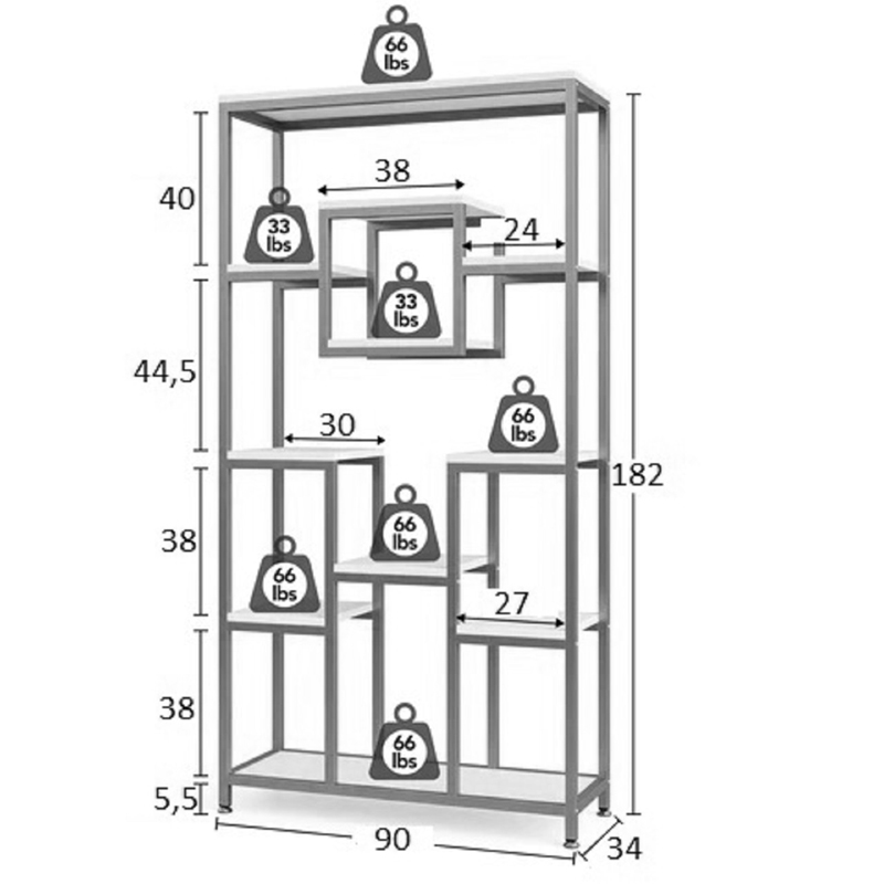 Ραφιέρα-βιβλιοθήκη μεταλλική Aduti pakoworld σε χρυσή-λευκή μαρμάρου απόχρωση 90x34x182εκ 3