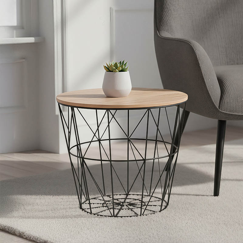 Βοηθητικό τραπέζι σαλονιού Jacot pakoworld oak-μαύρο Φ38x30,5εκ 1