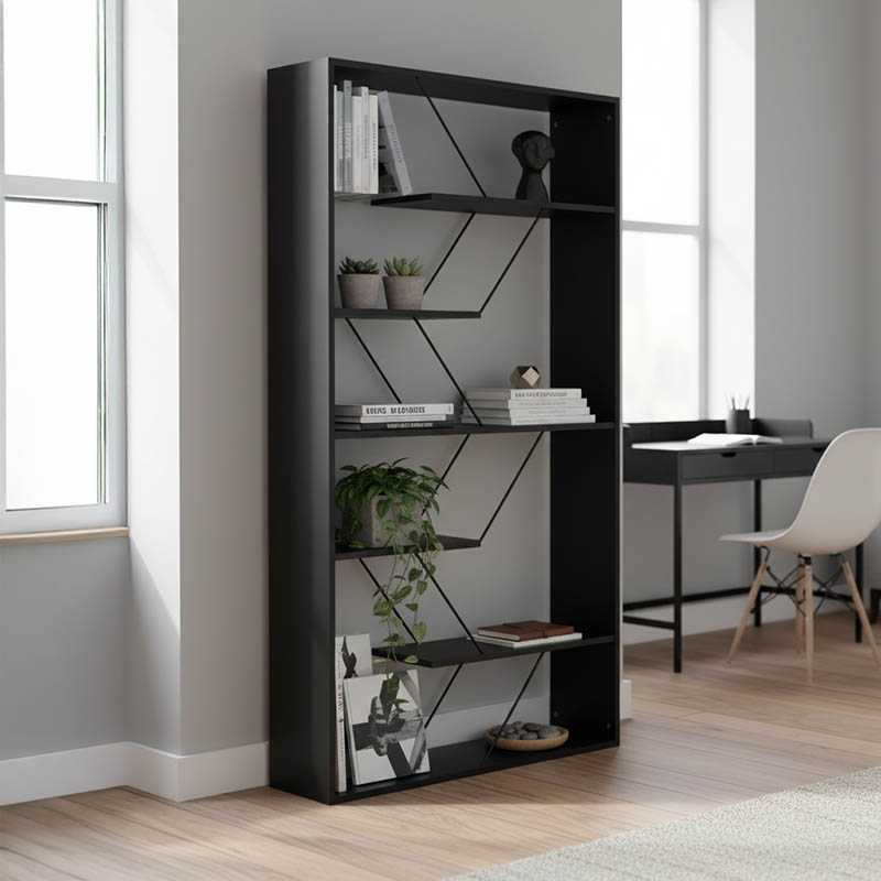 Βιβλιοθήκη Tars pakoworld ανθρακί-μαύρο 84x24x157εκ 1