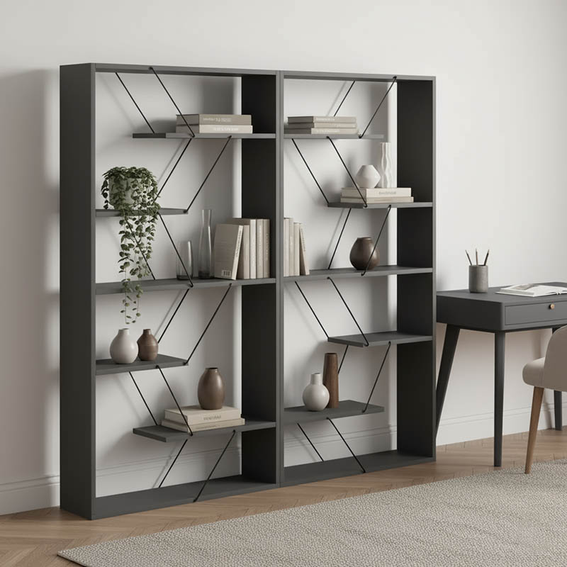 Βιβλιοθήκη Tars pakoworld ανθρακί-μαύρο 168x24x157εκ 1