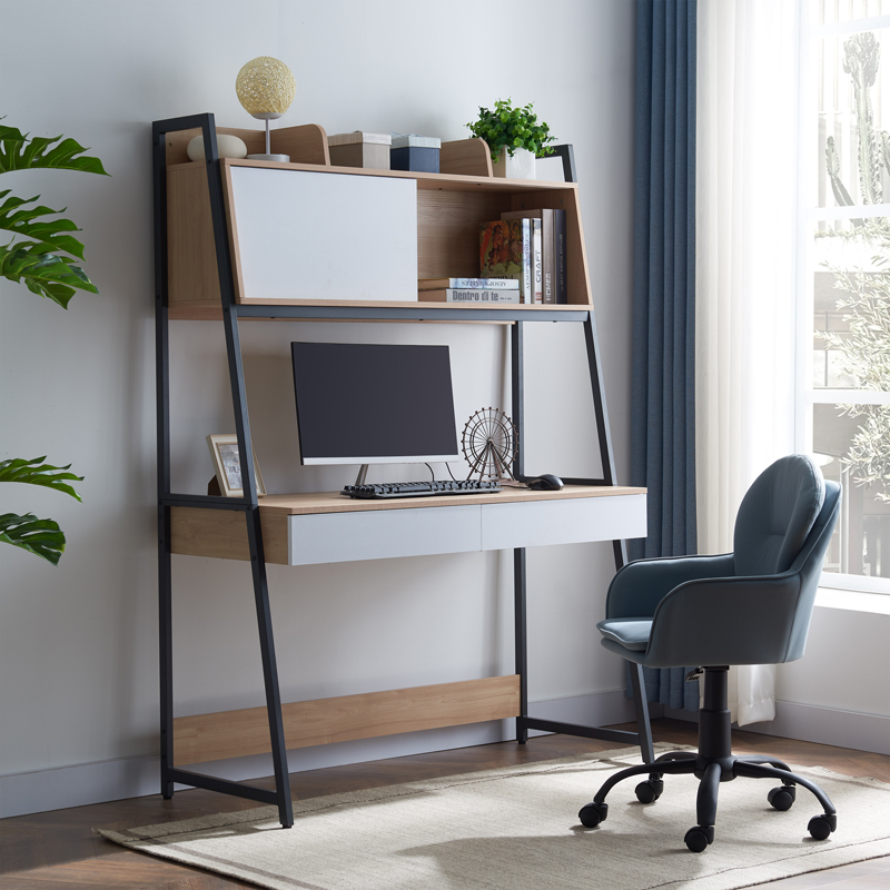 Γραφείο εργασίας Jersey pakoworld μελαμίνη σε φυσική-λευκή απόχρωση και ανθρακί μέταλλο 124x54x171εκ 2