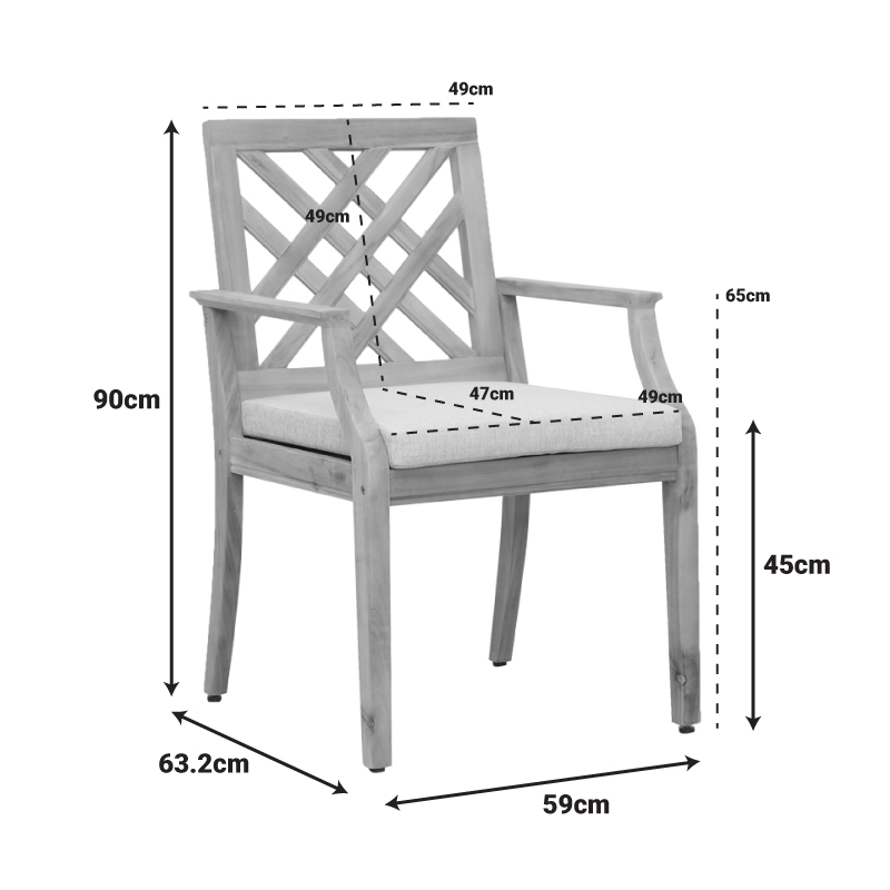 Πολυθρόνα Bolen pakoworld μασίφ ξύλο ακακίας-μπεζ ύφασμα 59x63.2x90εκ 3