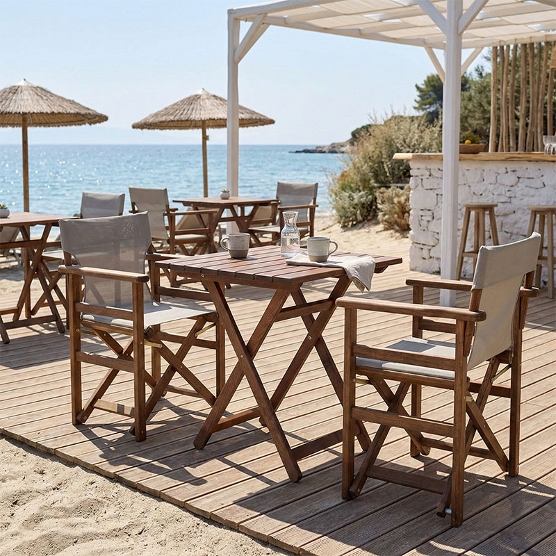 Tραπεζαρία Retto σετ 3τμχ μασίφ ξύλο οξιάς καρυδί-πανί γκρι μπεζ 60x60x71εκ 1