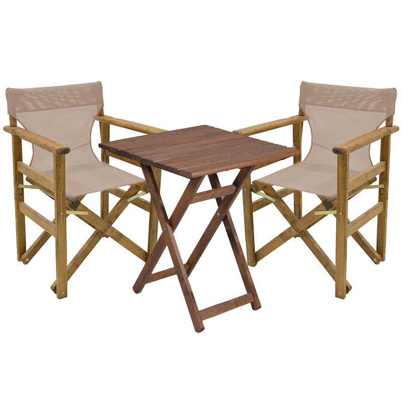 Tραπεζαρία Retto σετ 3τμχ μασίφ ξύλο οξιάς καρυδί-πανί taype 70x70x71εκ 1