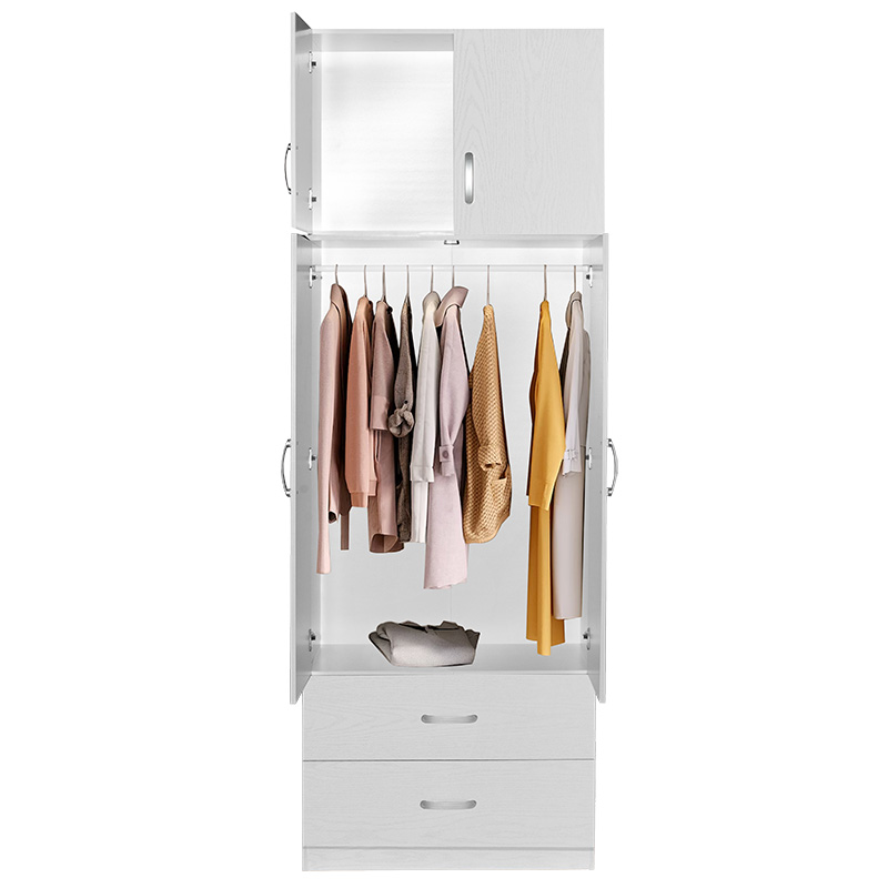 Ντουλάπα δίφυλλη με συρτάρια και πατάρι Zelia pakoworld λευκό 79x42x240εκ. 2