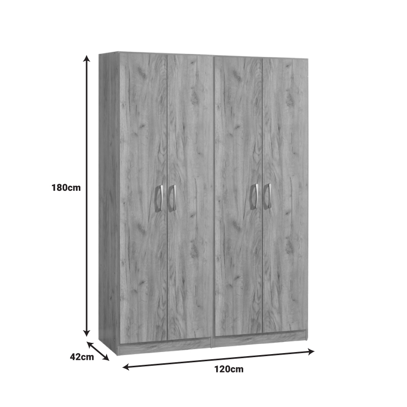 Ντουλάπα ρούχων τετράφυλλη Jonar I pakoworld χρώμα oak 120x42x180εκ 2