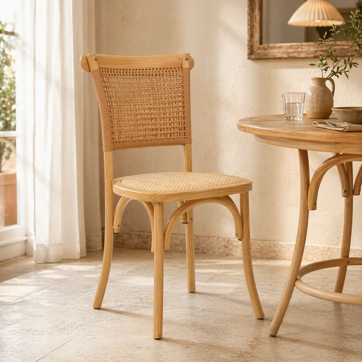 Καρέκλα Karley pakoworld φυσικό ξύλο οξιάς-έδρα φυσικό rattan 48x52x89εκ 1