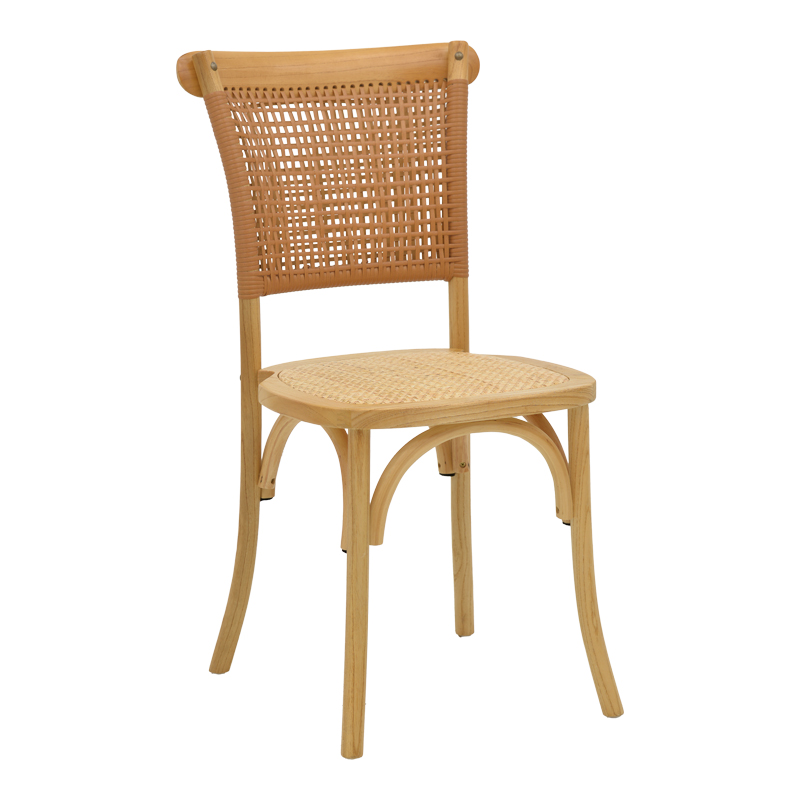 Καρέκλα Karley pakoworld φυσικό ξύλο οξιάς-έδρα φυσικό rattan 48x52x89εκ 2