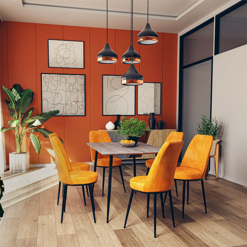 Καρέκλα Farell I pakoworld ύφασμα πορτοκαλί antique-μεταλλικό μαύρο πόδι 2