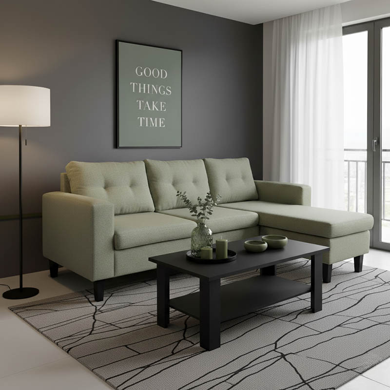 Γωνιακός καναπές αναστρέψιμος Maneli pakoworld ύφασμα γκρι-μπεζ 196x138/77x82εκ 2