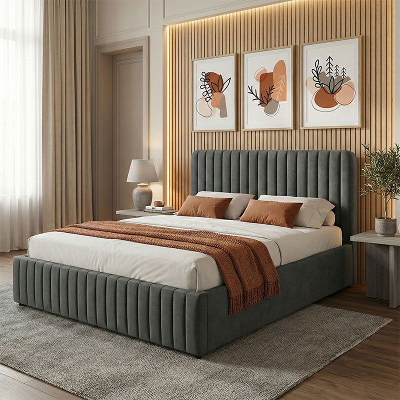 Κρεβάτι διπλό Zilin pakoworld ύφασμα ανθρακί με αποθηκευτικό χώρο 160x200εκ 1