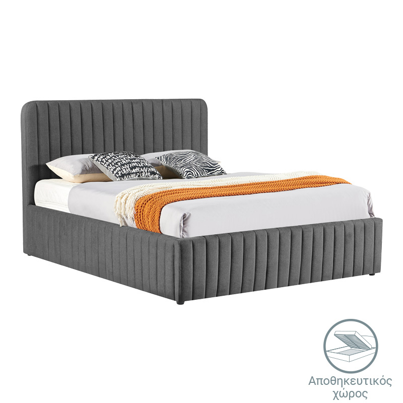 Κρεβάτι διπλό Zilin pakoworld ύφασμα ανθρακί με αποθηκευτικό χώρο 160x200εκ 2