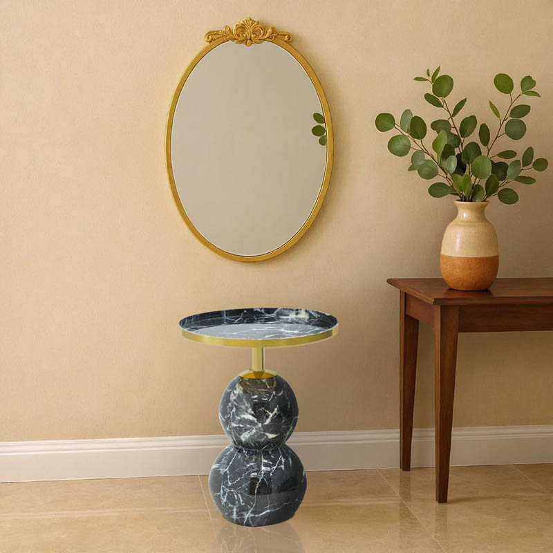 Βοηθητικό τραπέζι Dearest Inart μαυρο μαρμάρου-χρυσό μέταλλο Φ41x57εκ 1