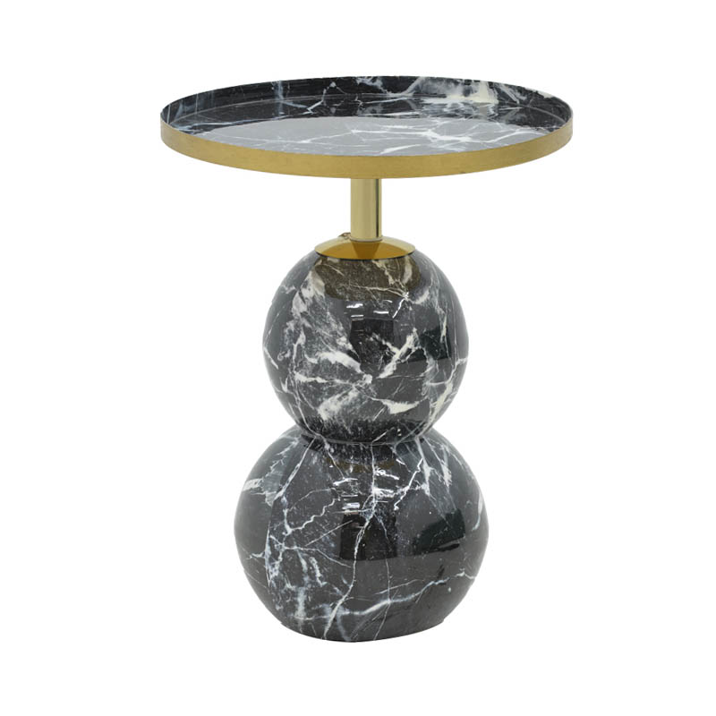 Βοηθητικό τραπέζι Dearest Inart μαυρο μαρμάρου-χρυσό μέταλλο Φ41x57εκ 2