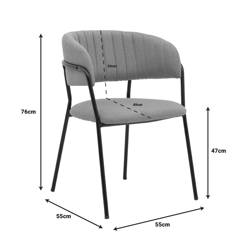 Καρέκλα Morel pakoworld γκρι ύφασμα-πόδι μαύρο μέταλλο 55x55x76εκ 8