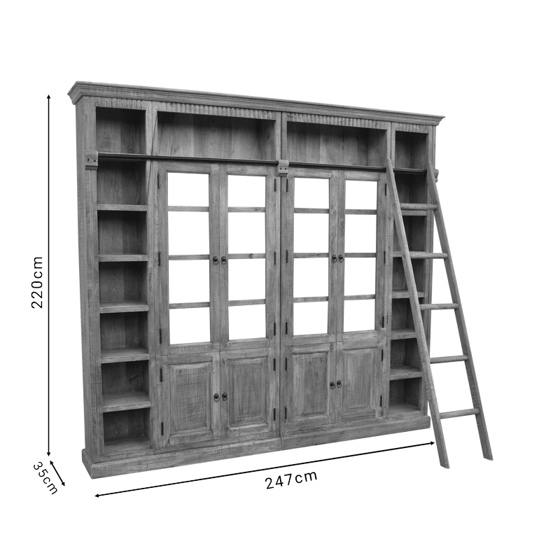 Βιβλιοθήκη Librardy Inart lime wash μασίφ mango ξύλο 247x35x220εκ 5