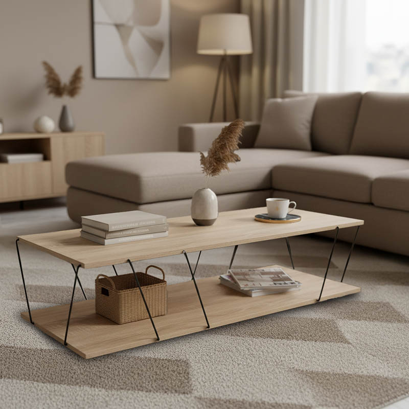 Tραπέζι σαλονιού Tars pakoworld οακ-μαύρο 120x48x30εκ 1