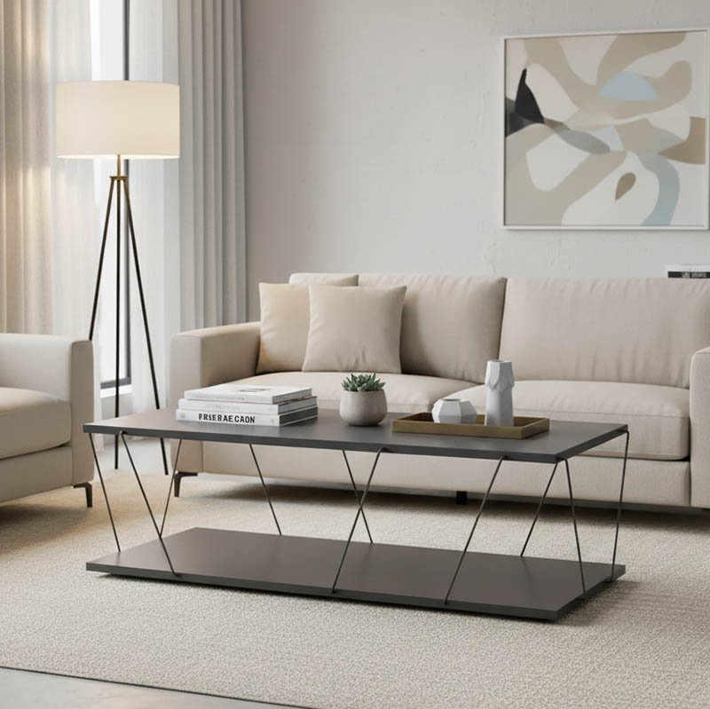 Tραπέζι σαλονιού Tars pakoworld γκρι-μαύρο 120x48x30εκ 1