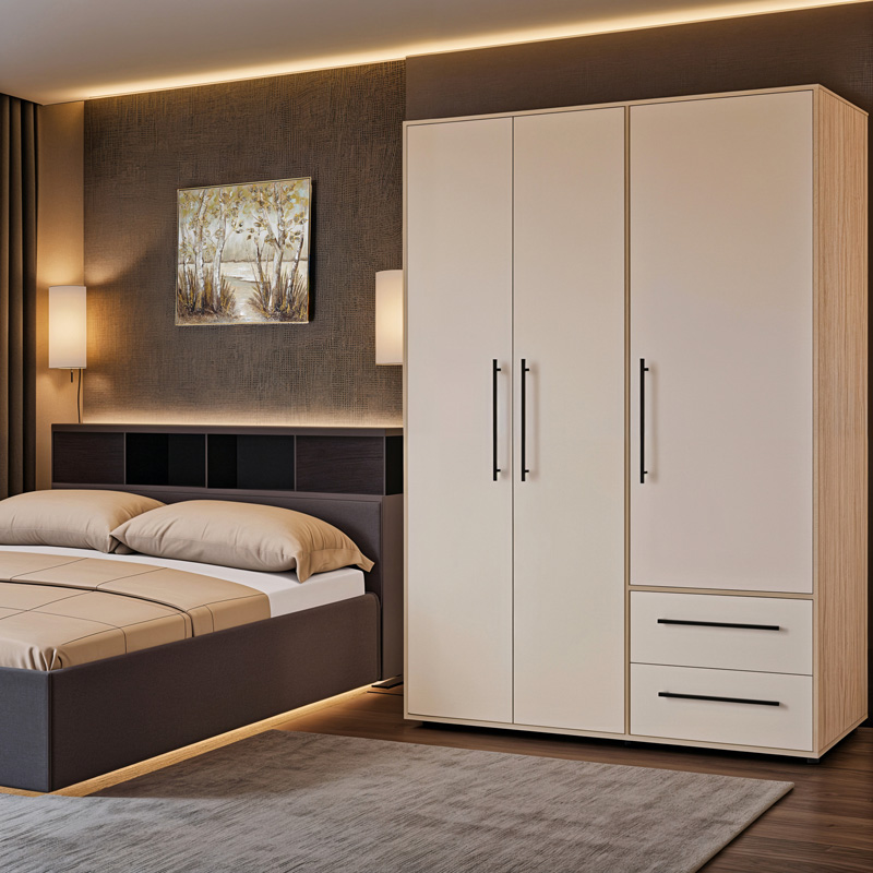 Ντουλάπα ρούχων Razol pakoworld τρίφυλλη λευκό-sonoma μελανίνης 144.5x59x200εκ 2