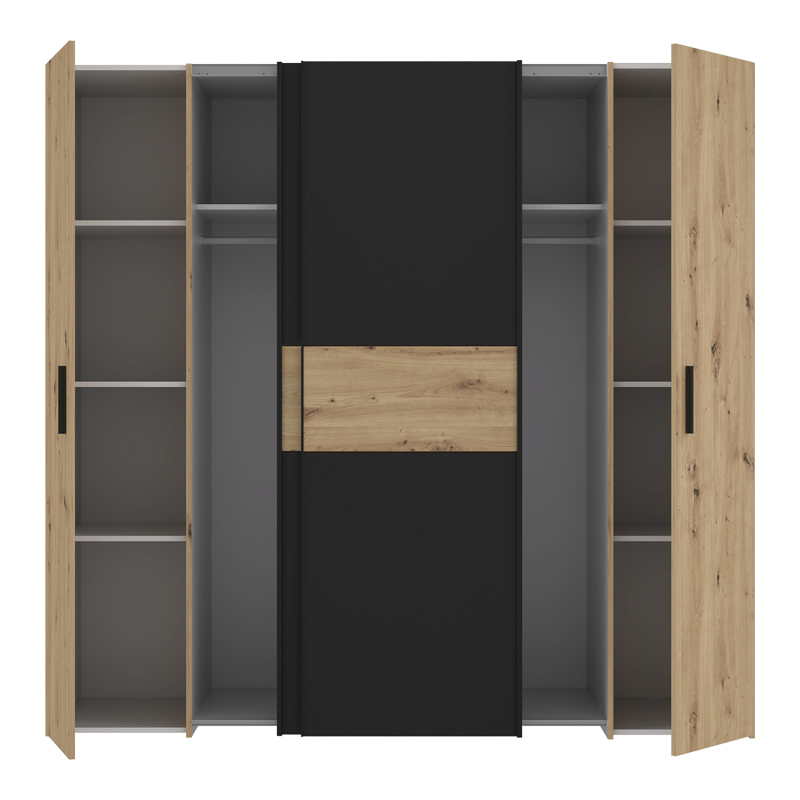 Ντουλάπα ρούχων Bekerk pakoworld τετράφυλλη μαύρο-oak μελαμίνης 200x61.5x190.5εκ 4