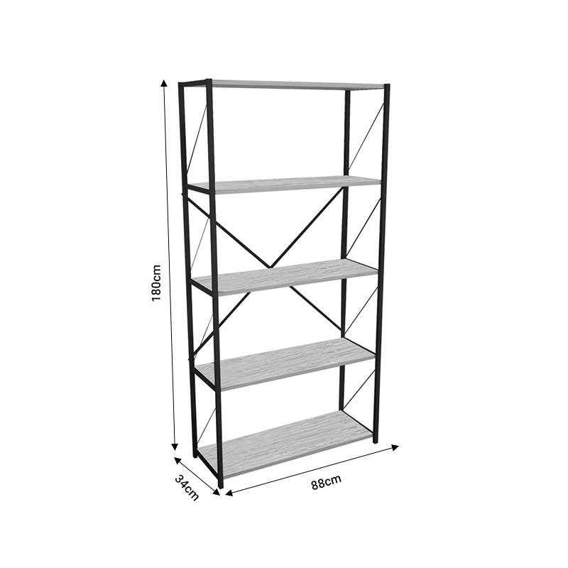 Βιβλιοθήκη Tikilmo pakoworld ανθρακί μελαμίνης-μαύρο μέταλλο 88x34x180εκ 4