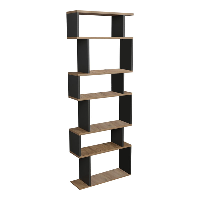 Βιβλιοθήκη Iolmi pakoworld ανθρακί-oak μελαμίνης 60x19.5x160εκ 1