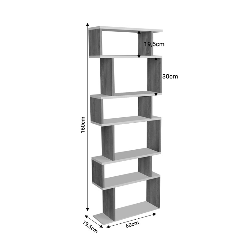 Βιβλιοθήκη Iolmi pakoworld ανθρακί-oak μελαμίνης 60x19.5x160εκ 4