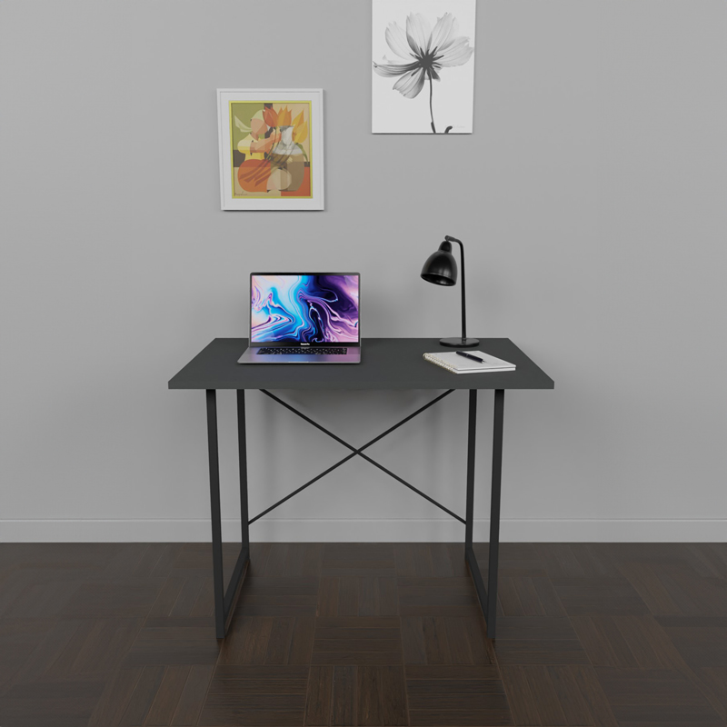 Γραφείο εργασίας Ustando pakoworld ανθρακί μελαμίνης-μαύρο μέταλλο 90x60x72εκ 2